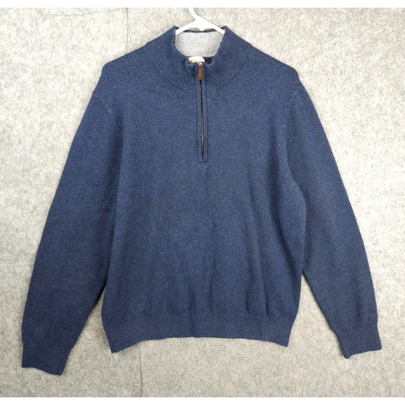 Faherty Sweater Sweater Men's Large Blue 1/4 Zip Cotton Blend Stretch - Picture 1 of 7